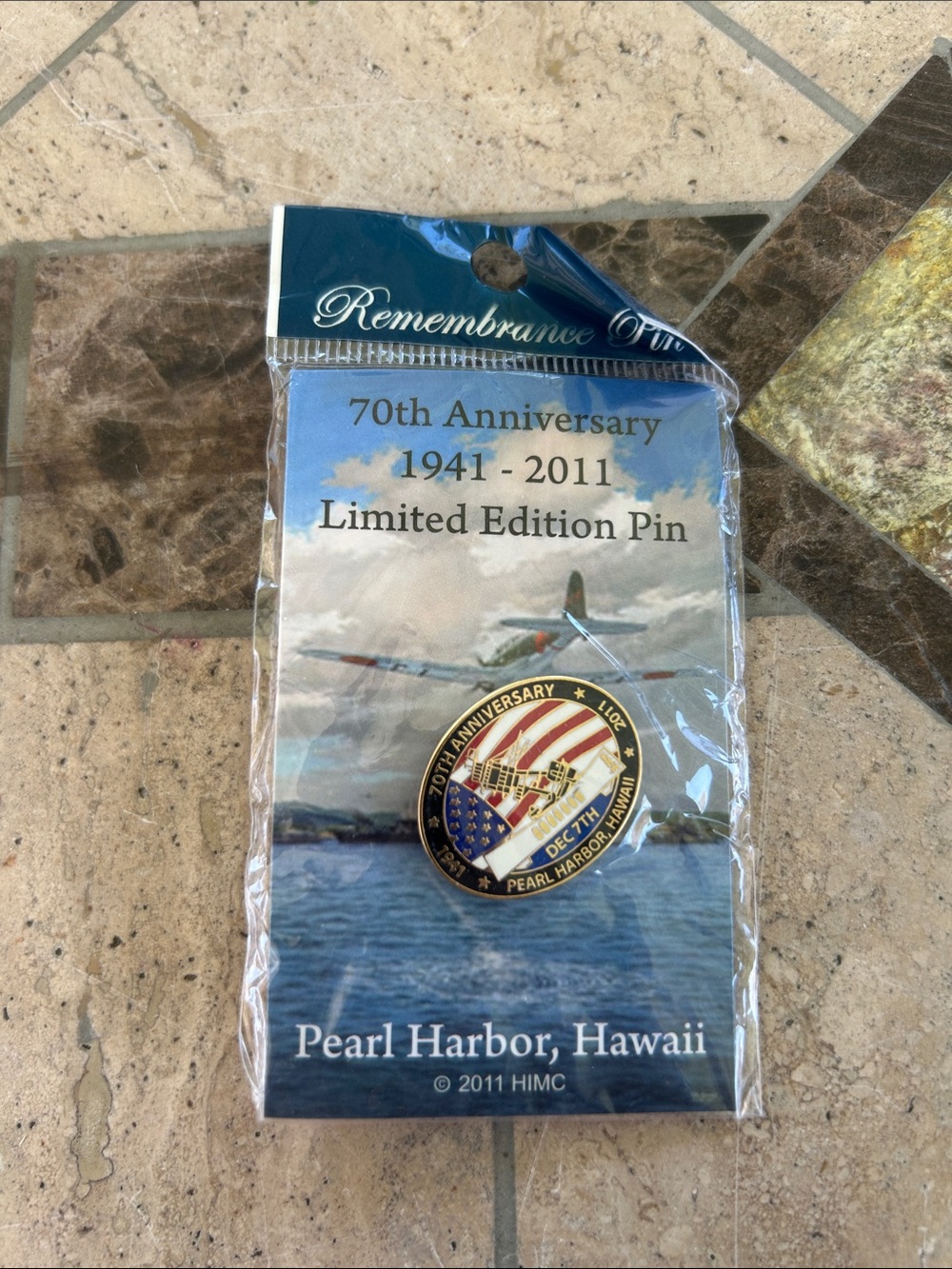 Limited Edition Pearl Harbor 70th Anniversary Commemorative Pin - Blue/Red/Gold